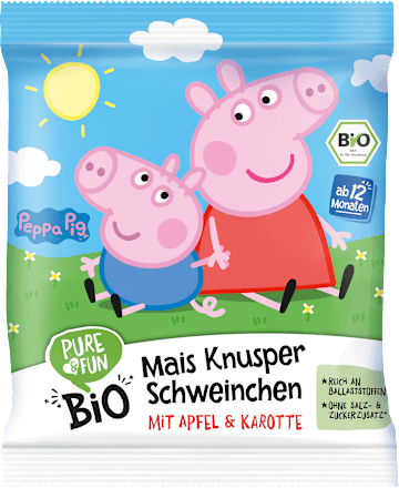 Kindersnack Peppa Pig Mais Knusper Schweinchen mit Apfel & Karotte ab 12 Monaten, 30 g