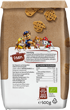 Nudeln, Vollkorn Paw Patrol Helden Pasta ab 3 Jahren, 500 g