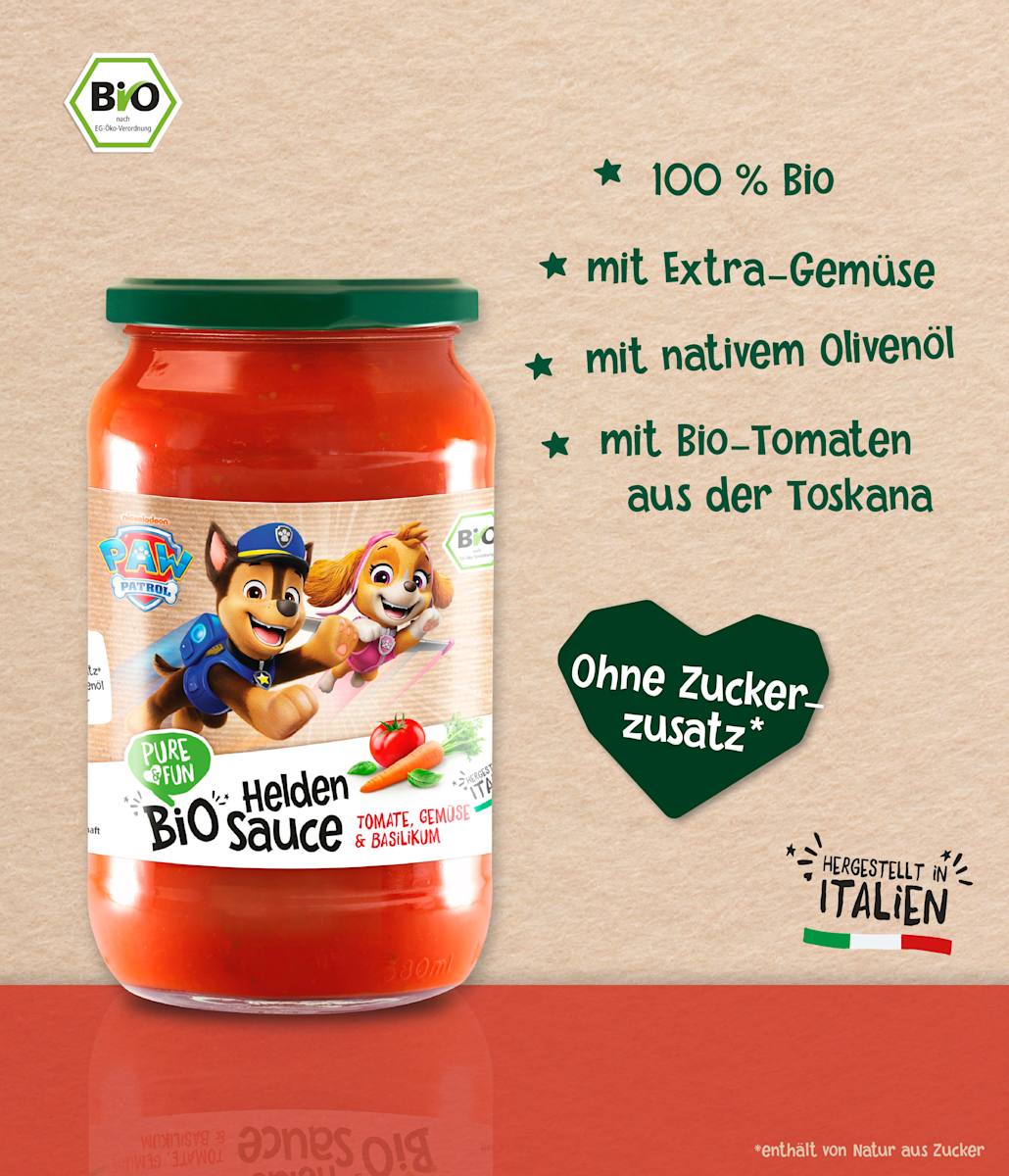 PURE & FUN Sauce PAW Patrol Helden Tomate, Gemüse & Basilikum ab 3 Jahren, 340 g