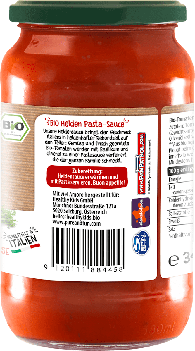 PURE & FUN Sauce PAW Patrol Helden Tomate, Gemüse & Basilikum ab 3 Jahren, 340 g