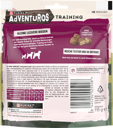 Hundeleckerli mit Lamm, AdVENTuROS Training, 115 g