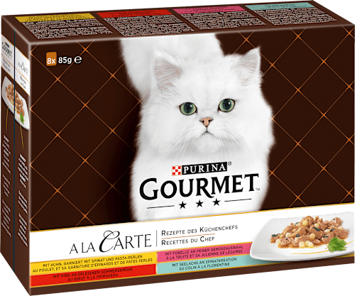 Nat kattenvoer, kip, forel, rundvlees &amp; koolvis, à la carte - Chef's recepten, multipack (8 x 85 g), 680 g