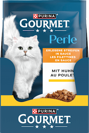 Nat kattenvoer met kip, Perle - heerlijke reepjes in saus, 85 g