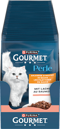 Nassfutter Katze mit Lachs, Perle - erlesene Streifen in Sauce, 85 g