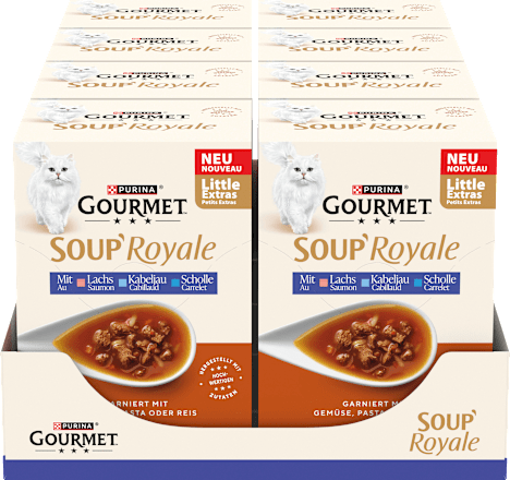 Nassfutter Katze mit Lachs & Kabeljau oder Scholle, Soup Royale, Multipack (6x45 g), 270 g
