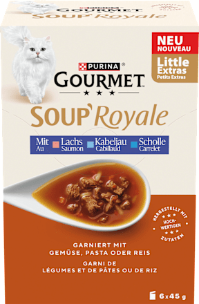 Nassfutter Katze mit Lachs & Kabeljau oder Scholle, Soup Royale, Multipack (6x45 g), 270 g