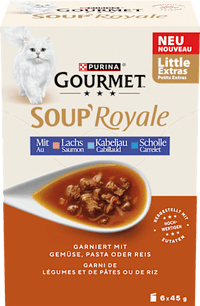 Nassfutter Katze mit Lachs & Kabeljau oder Scholle, Soup Royale, Multipack (6x45 g), 270 g