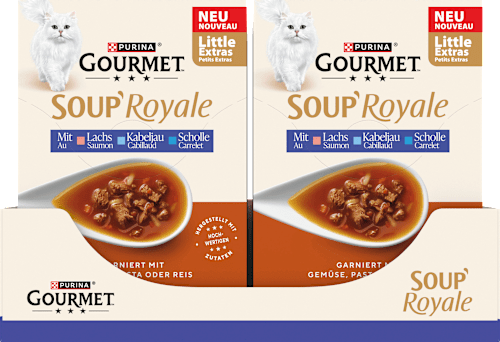 Nassfutter Katze mit Lachs & Kabeljau oder Scholle, Soup Royale, Multipack (6x45 g), 270 g