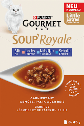 Nassfutter Katze mit Lachs & Kabeljau oder Scholle, Soup Royale, Multipack (6x45 g), 270 g