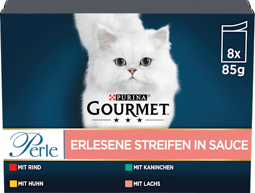 Nat kattenvoer met rund, kip, konijn &amp; zalm, Perle - exquisite strips, multipack (8 x 85 g), 680 g