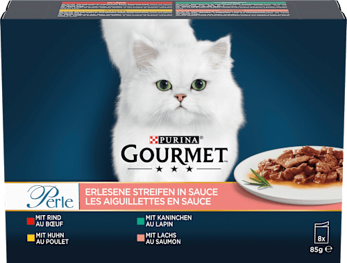 Nat kattenvoer met rund, kip, konijn &amp; zalm, Perle - exquisite strips, multipack (8 x 85 g), 680 g