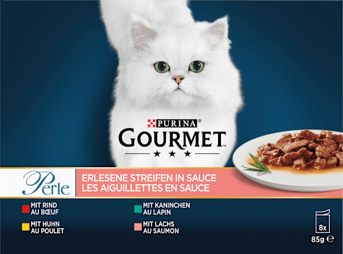 Nat kattenvoer met rund, kip, konijn &amp; zalm, Perle - exquisite strips, multipack (8 x 85 g), 680 g