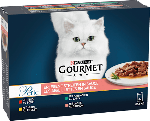 Nat kattenvoer met rund, kip, konijn &amp; zalm, Perle - exquisite strips, multipack (8 x 85 g), 680 g