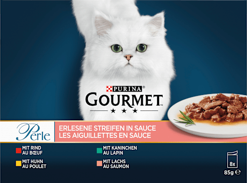Nat kattenvoer met rund, kip, konijn &amp; zalm, Perle - exquisite strips, multipack (8 x 85 g), 680 g