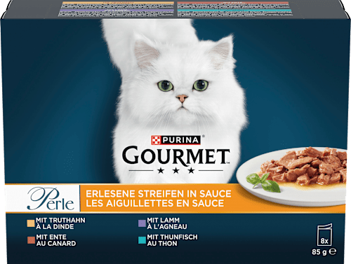 Nat kattenvoer, kalkoen, eend, lam, tonijn, parel - select strips in saus, multipack (8 x 85 g), 680 g