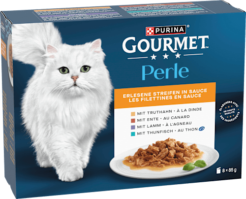 Nat kattenvoer, kalkoen, eend, lam, tonijn, parel - select strips in saus, multipack (8 x 85 g), 680 g
