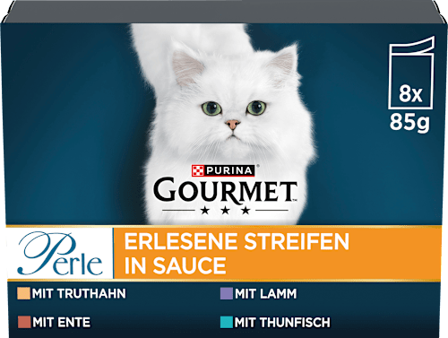 Nat kattenvoer, kalkoen, eend, lam, tonijn, parel - select strips in saus, multipack (8 x 85 g), 680 g