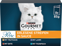 Nat kattenvoer, kalkoen, eend, lam, tonijn, parel - select strips in saus, multipack (8 x 85 g), 680 g