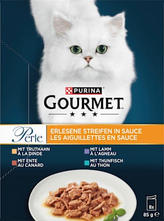 Nat kattenvoer, kalkoen, eend, lam, tonijn, parel - select strips in saus, multipack (8 x 85 g), 680 g