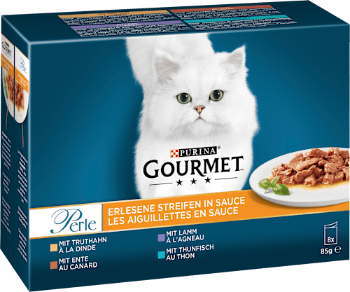 Nat kattenvoer, kalkoen, eend, lam, tonijn, parel - select strips in saus, multipack (8 x 85 g), 680 g