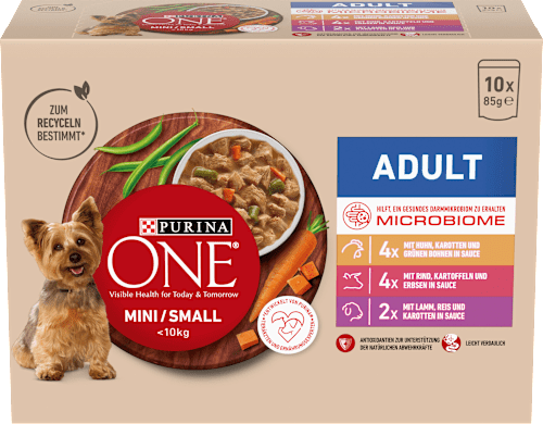 Nat hondenvoer met kip, rund, kalkoen en lam, mini voor kleine rassen, multipack (10 x 85 g), 850 g