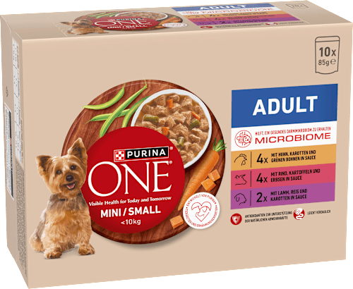Nat hondenvoer met kip, rund, kalkoen en lam, mini voor kleine rassen, multipack (10 x 85 g), 850 g