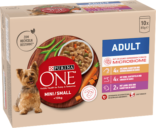 Nat hondenvoer met kip, rund, kalkoen en lam, mini voor kleine rassen, multipack (10 x 85 g), 850 g