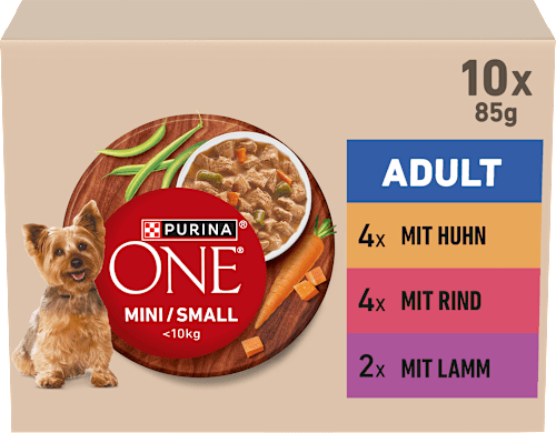 Nat hondenvoer met kip, rund, kalkoen en lam, mini voor kleine rassen, multipack (10 x 85 g), 850 g