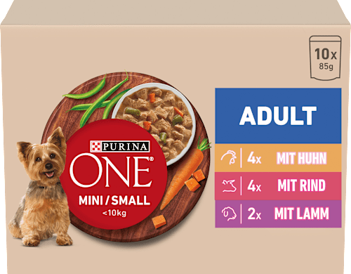 Nat hondenvoer met kip, rund, kalkoen en lam, mini voor kleine rassen, multipack (10 x 85 g), 850 g