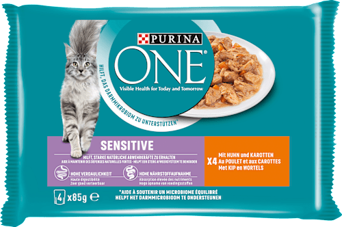 Natvoer voor katten Sensitive met kip en wortelen, multipack (4x85 g), 340 g