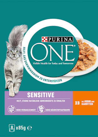 Natvoer voor katten Sensitive met kip en wortelen, multipack (8 x 85 g), 680 g