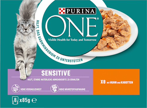 Nassfutter Katze Sensitive mit Huhn & Karotten, Multipack (8x85 g), 680 g