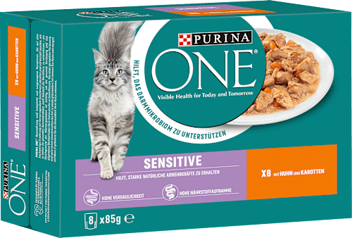 Nassfutter Katze Sensitive mit Huhn & Karotten, Multipack (8x85 g), 680 g
