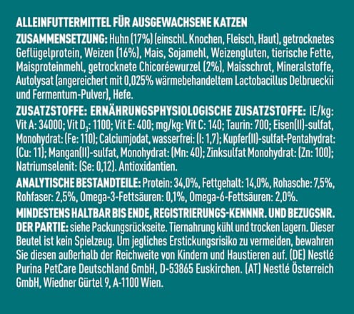 Droog kattenvoer met kip en volkoren granen, volwassen, 2,8 kg