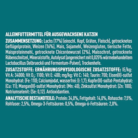 Droog kattenvoer met zalm en volkoren granen, volwassen, 2,8 kg