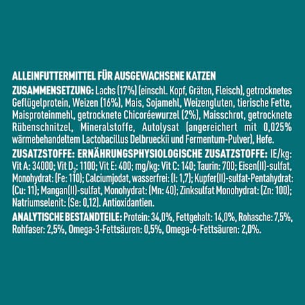 Droog kattenvoer met zalm en volkoren granen, volwassen, 2,8 kg