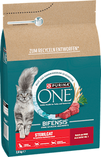 Droog kattenvoer met rundvlees en tarwe, Sterilcat, Adult, 2,8 kg