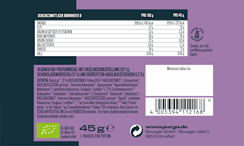 Proteinriegel Hazelnut Brownie, vegan, 45 g