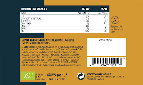 Proteinriegel Salted Peanut Caramel, vegan, 45 g