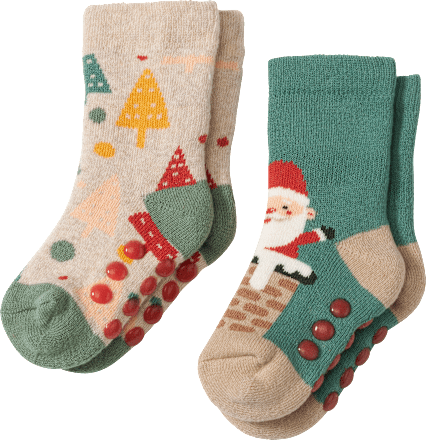 ABS Socken mit Weihnachts-Motiv, blau + beige, Gr. 18/19, 2 St PUSBLU