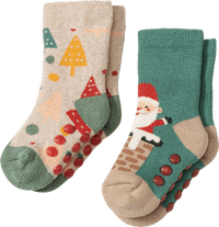 ABS Socken mit Weihnachts-Motiv, blau + beige, Gr. 18/19, 2 St PUSBLU