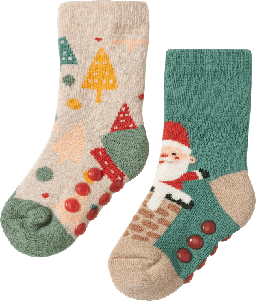 ABS Socken mit Weihnachts-Motiv, blau + beige, Gr. 18/19, 2 St PUSBLU