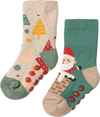 ABS Socken mit Weihnachts-Motiv, blau + beige, Gr. 18/19, 2 St PUSBLU