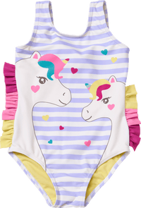 PUSBLU Badeanzug mit Einhorn-Motiv & Rüschen, lila, Gr. 86/92, 1 St