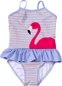 Badeanzug mit Flamingo-Motiv, lila, Gr. 122/128, 1 St
