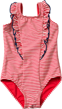 Badeanzug mit Ringel-Muster & Rüschen, rot & weiß, Gr. 86/92, 1 St