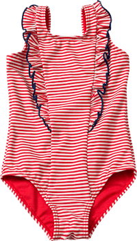 Badeanzug mit Ringel-Muster & Rüschen, rot & weiß, Gr. 86/92, 1 St