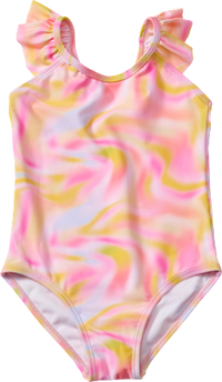 Badeanzug mit Rüschen, rosa, Gr. 122/128, 1 St