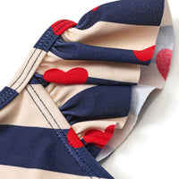 Badeanzug mit Rüschen & Herz-Muster, blau & beige, Gr. 86/92, 1 St PUSBLU
