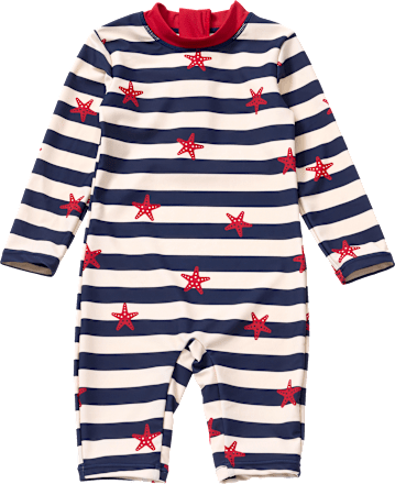 Badeoverall mit Streifen- und Seestern-Muster, blau & rot, Gr. 110/116, 1 St